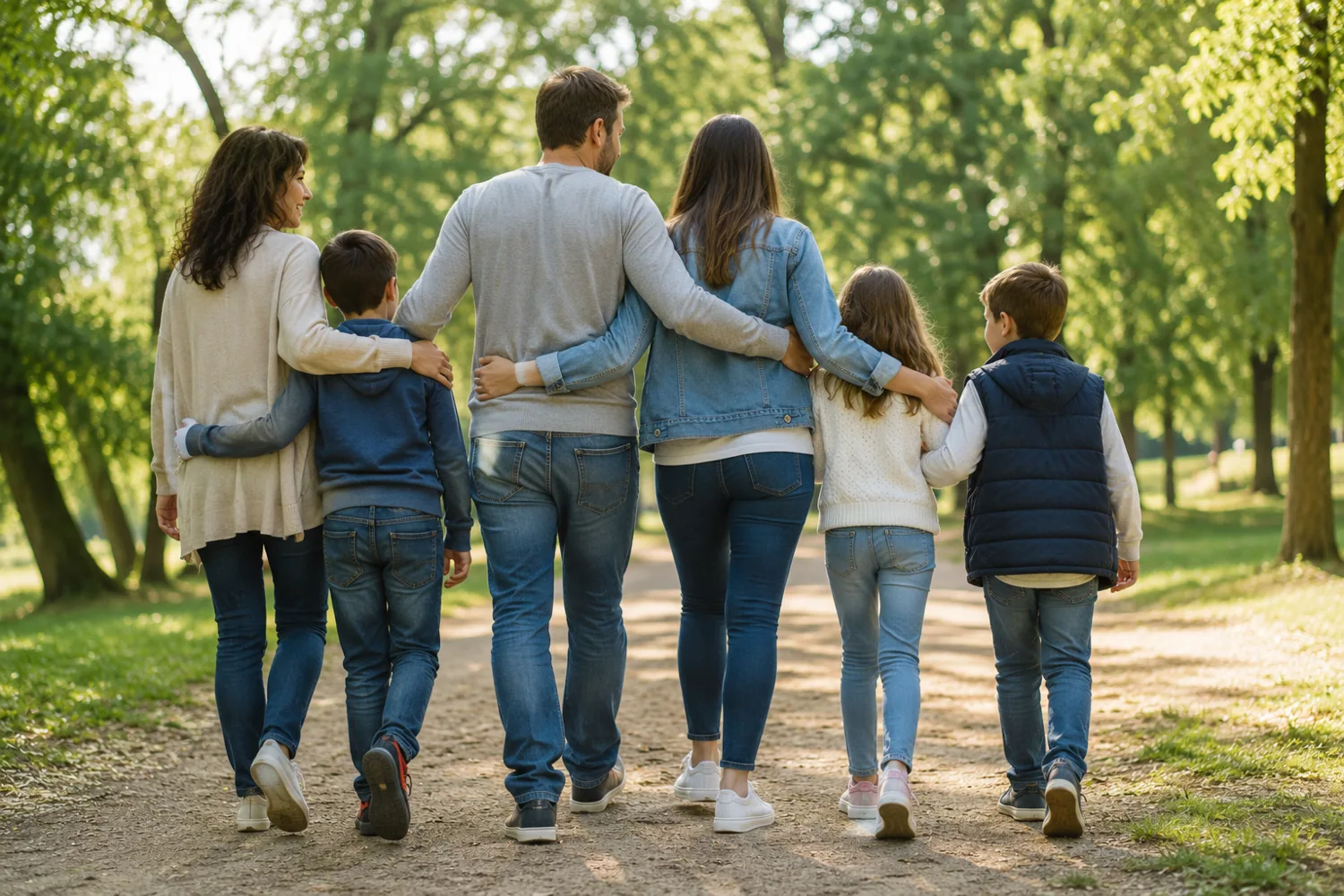 Famiglie insieme durante una passeggiata
