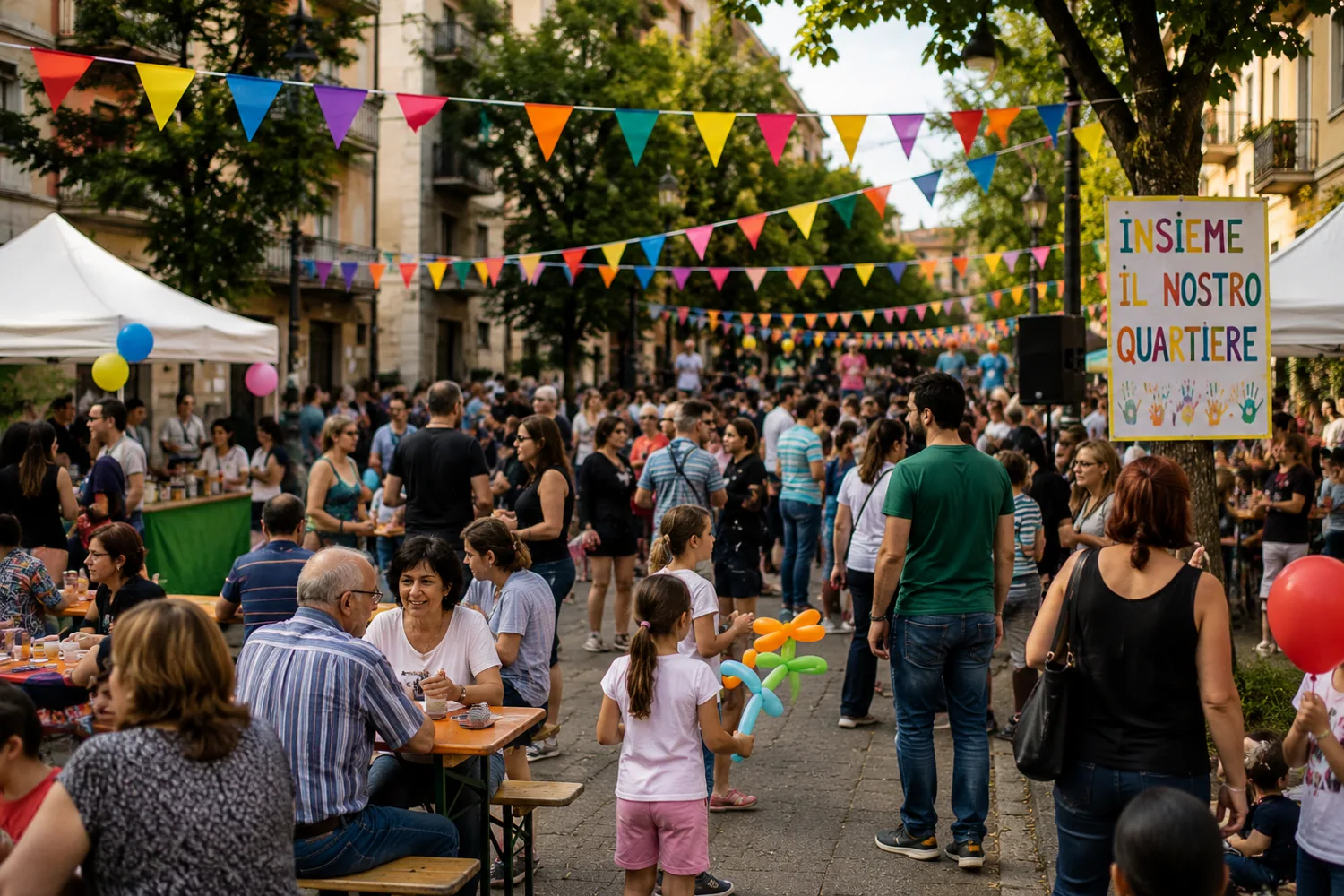 Festa di quartiere con famiglie e bambini