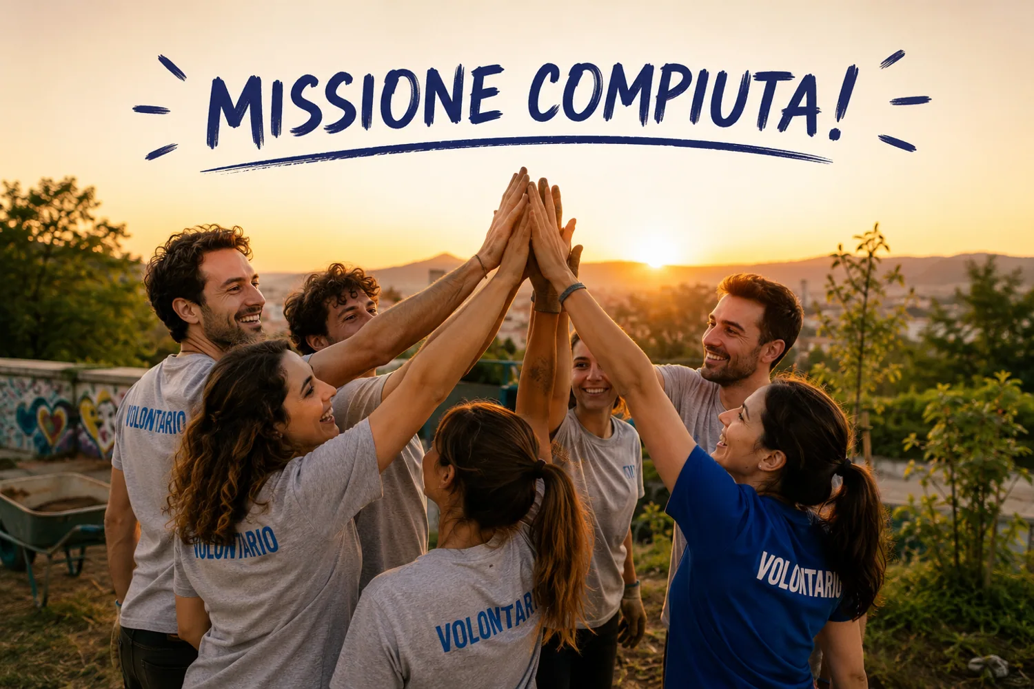 Volontari festeggiano un obiettivo raggiunto